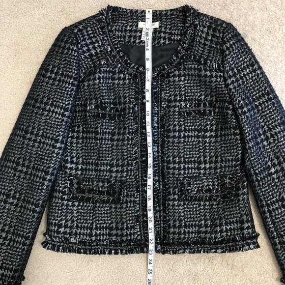 Vertigo Paris Metallic Tweed Fringe & Chain Detail Zip Blazer L fits like a M - Picture 9 of 14
